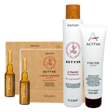 Kit Kemon Actyva P Factor Shampoo 250 ml + Scalp 150 ml + Intensive Lotion 24x6 ml