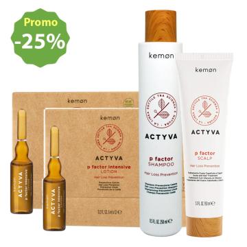 Kit Kemon Actyva P Factor Shampoo 250 ml + Scalp 150 ml + Intensive Lotion 24x6 ml