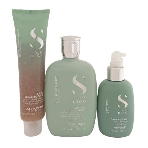Alfaparf Semi di Lino Scalp Rebalance Purifying Low Shampoo 250 ml + Gentle Exfoliating Scrub 150 ml + Energizing Tonic 125 ml