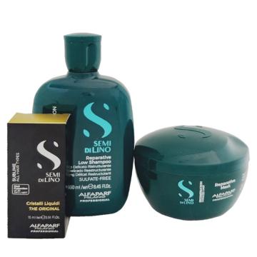 Kit Alfaparf Semi di lino Reconstruction Reparative shampoo 250 ml + Mask 200 ml + Cristalli Liquidi 15 ml