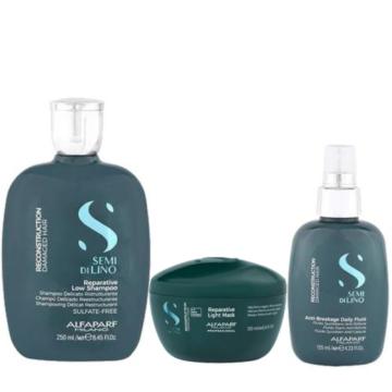 Alfaparf Semi di Lino Reconstruction Reparative low shampoo 250 ml + Light mask 200 ml +  Anti-breakage daily fluid 125ml