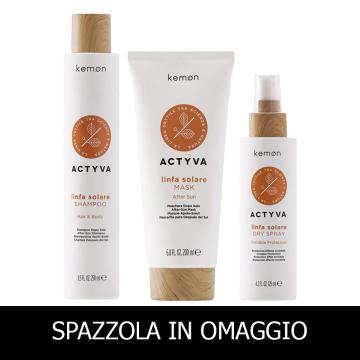 Kemon Actyva Linfa Solare Hair&Body Shampoo 250 ml + After Sun Mask 200 ml + Dry Spray 125 ml + spazzola in OMAGGIO