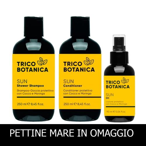 TricoBotanica New Sun Shower Shampoo 250ml + Conditioner 250 ml +Oil 90 ml + 1 pettine in OMAGGIO
